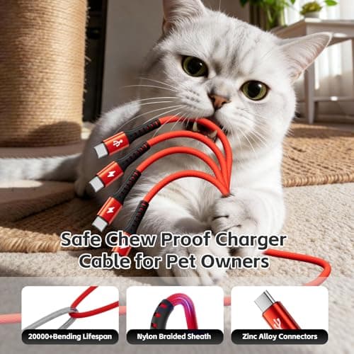 Amuvec 4 in 1 USB C Multi Charger Cable, 2.2M Long Fast Charging Cord, Red — view 5