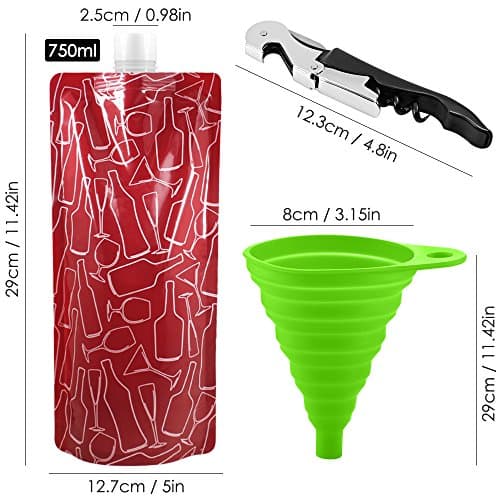 SENHAI Foldable Wine Bag, 750 ml, Portable Reusable Plastic Wine Bottle Pouch, 4 Pack Collapsible Liquid Leak Proof Flask Holder for Wine Liquor Beverages, Travel, Gift - Red — view 4