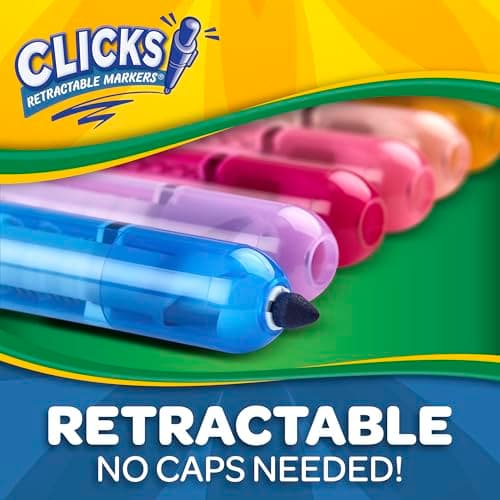CRAYOLA Clicks Marker Pens - 10 Pack Retractable Washable Capless Marker Colouring Pens 2 in 1 Conical Tip for Thin and Thick Lines for School Home and Travel, Kids and Adults — view 3