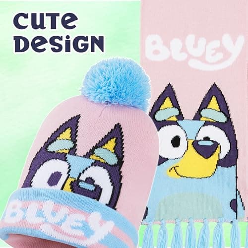 Bluey Girls Winter Accessories Set Cosy Warm Knit Hat Scarf & Kids Gloves or Beanie & Gloves School Travel, Kids Gifts (Pink Bluey 3 Pcs, 3-9 Years) — view 6