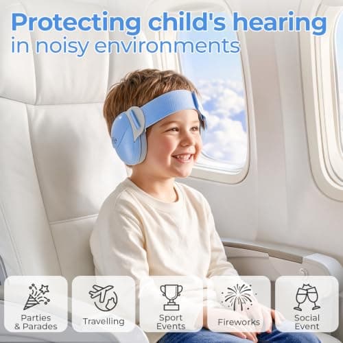 ECHOCUBE Earmuffs, Noise Cancelling Headphones for Boys and Girls, Children Ear Defenders for Sleep, Airplane Travel - Blue — view 5