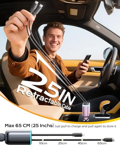 USB C Car Charger Retractable 4in1 Multi Ports for iPhone/iPad/Android — view 4