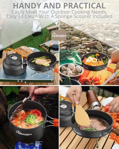 HOMGEN Aluminium Camping Cooking Set with Folding Cutlery for 2-3 People — view 6
