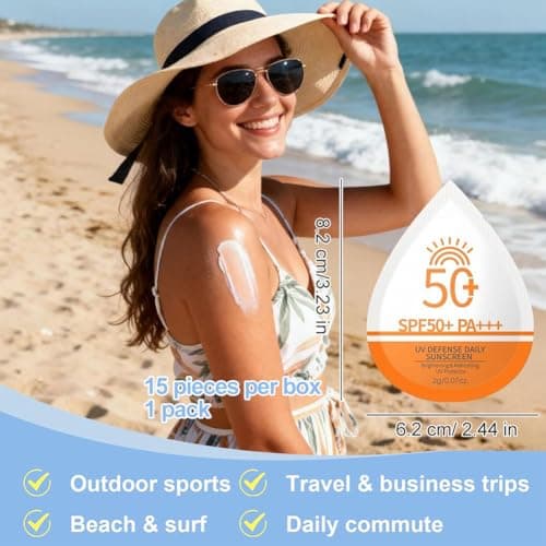 15 Pack Sunscreen SPF 50+, Mini Sun Cream for Face & Body, Travel Size Sunscreen Without White Cast, for Face & Body, Waterproof, Lightweight UV Protection for Daily Use, 2g per piecec — view 2
