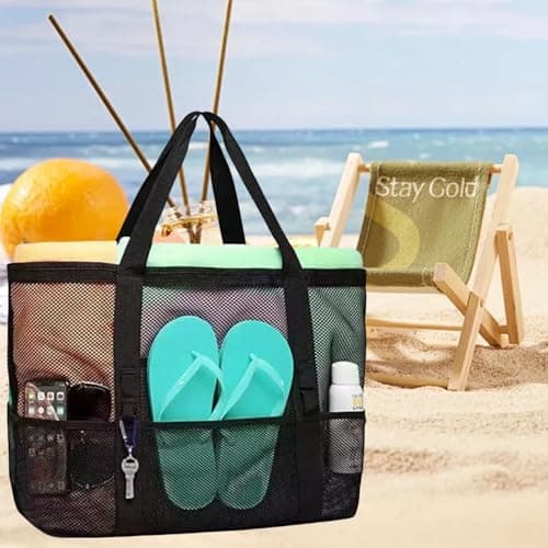 Mesh Beach Bag，Large Tote Bag Causal Pool Bags Beach Vacation — view 5