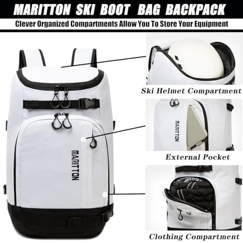 MARITTON Ski Boot Bag - Travel Backpack for Snowboard & Ski Boots, Helmet, Goggles, Gloves, Accessories. (White) — view 3