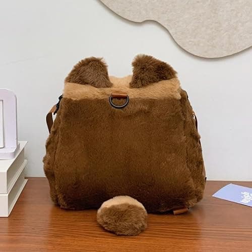 AWYHAOYULA Cute Red Panda Plush Rucksack Backpack, Cartoon Fluffy Casual Daypack, Small Crossbody Convertible Gift Bookbag for Kids Teen Girls Daily Outdoor Use — view 3