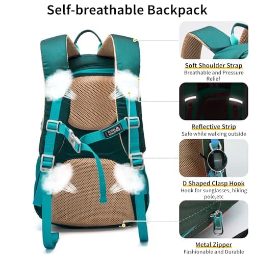 Lightweight Hiking Backpack, 30L Women/Men Waterproof Travel Rucksack Bag with Rain Cover, Outdoor Small Foldable Daypack for Student, Fit for 15.6 inch Laptop (Dark Green, 30l) — view 4