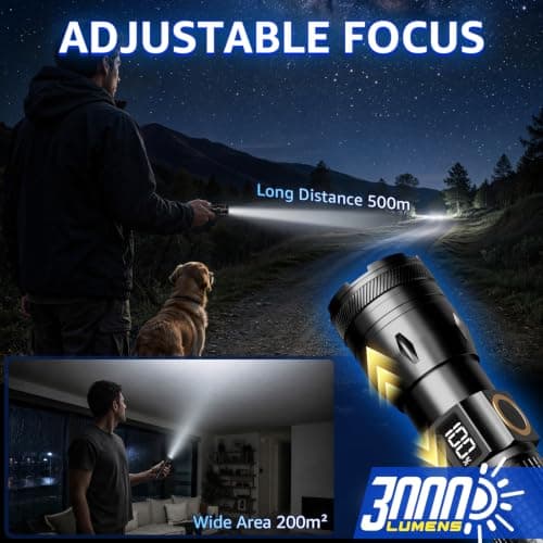 Sogdeco 3000 Lumens LED Torch 2 Pack, 2000mAh Rechargeable Adjustable Focus — view 2
