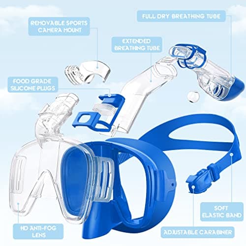 Opurtdor Adults Snorkel Mask Set - Dry Anti-fog Half Face Mask with Panoramic Wide View and Anti-Leak Swimming Goggles for Adults — view 2