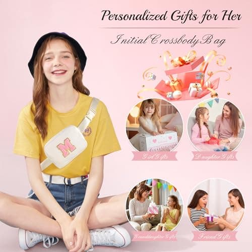 YOOLIFE Gifts 4 5 6 7 8 9 10 11 12 13 14 15 Year Old Girl, Initial Bum Bags Waist Bag Fanny Pack Crossbody Bags Purse Sling Bag, Personalized Gifts for Girls Kids Friend Daughter Sister Niece, Beige E — view 6
