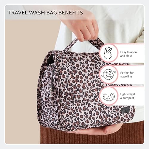 Periea 'Amelia' Travel Wash Bag - Travel Hanging Toiletry, Wash Bag, Bathroom Gym Toiletries for Men, Makeup Cosmetic Organiser for Women - Tropical Navy — view 5