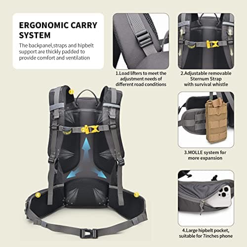 SKYSPER Rucksack 35L Hiking Backpack, Lightweight Travel Backpack Camping Trekking Backpack for Men Women — view 3