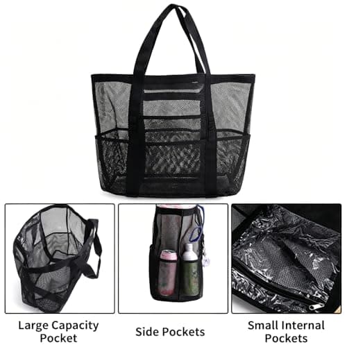 Ogetok Mesh Beach Bag, Extra Large Mesh Beach Tote Bag, Lightweight Oversized Pool Bags with 8 Pockets for Women and Men, Foldable Vacation Trip Essentials Beach Accessories — view 4