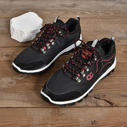 Hiking Trainers Mens Lace-Up Mesh Breathable Comfortable Walking Shoes Lightweight Outdoor Sneaker Casual Trail Shoes Adventure Footwear Plus Size Black — view 4