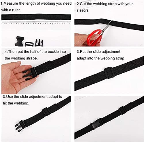 RUNCCI-YUN 20mm Quick Release Buckles and Black Nylon Webbing Strap for Bags Making, with 5m Webbing Strap,10 Flat Shape Buckles and Tri-Glide Slides for Making Luggage Strap, Pet Collar, Backpack — view 4