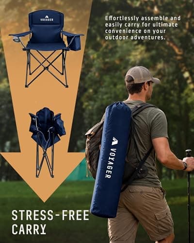 Voyager Folding Camping Chairs 2 Pack with Cooler Bag, Lightweight Q195 Steel Frame, 600D Oxford Fabric, Portable & Comfortable - Navy — view 4
