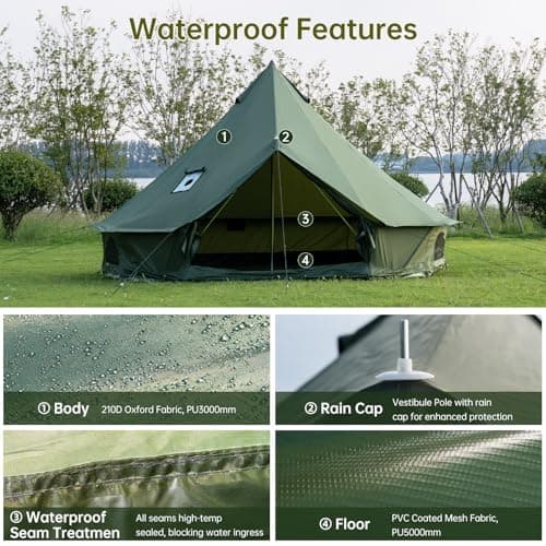 Oxford bark tent for family camping - Spacious 4m yurt with stove connection,4 Season Outdoor Bell Tent Glamping Tent For 4-6 People,Tent Box Roof Tent (Green) — view 2