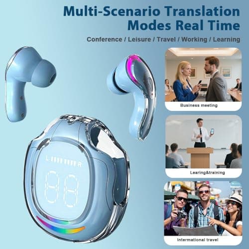 xctopest TWS AI Language Translator Earbuds Real Time, Supports 144 Languages, Earphone 3-in-1 Accents，Headphones Language Earbud Translators Bluetooth & APP for Travel, Business, and Learning（Blue） — view 3