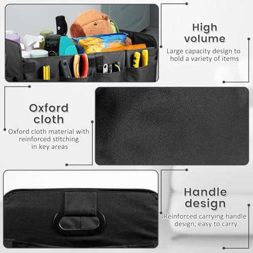 RRUFD Car Boot Organiser for Lexus ES 250/ES 300 / ES 330/ES 350/ES 300h/ES 350h, with Handle & Partition Collapsible Boot Organise Travel, Groceries & Everyday Use,A Black — view 3