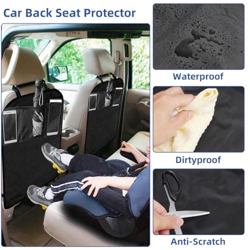 Car Back Seat Protector, 2 Pack Car Seat Kick Mats & Protector, Waterproof Seat Back Protectors with 3 Storage Pockets, Anti-Kick Scratch & Stain Resistant, 70 x 50cm (Black) — view 4
