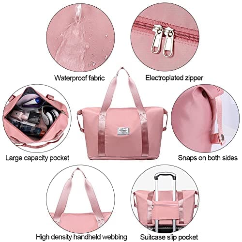 Weekend Bag for Women Overnight & Carry On Holdall Travel Bag - Waterproof Weekender Tote Expandable for Vacation, Gym, Sports, Shopping (36L Pink) — view 6
