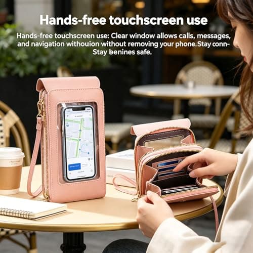 Tencipeda Touchscreen Phone Crossbody Bag, Anti Theft Leather Purse for Women, Compact Touchscreen Crossbody Wallet (Green,Shape A) — view 5