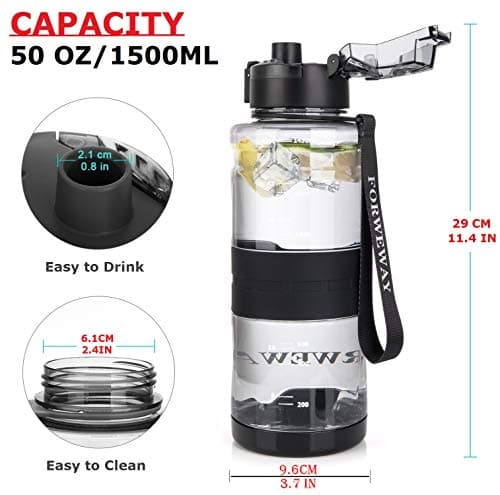 FORWEWAY BPA-Free Large Water Bottle Tritan Leakproof Plastic Water Bottle with Filter Reusable Big Drink Water Bottles Durable for Fitness Outdoor Camping Hiking (1.5L Black) — view 6