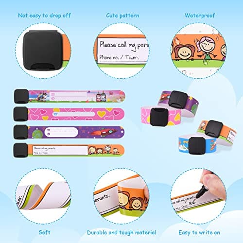 Vicloon 6 Pcs Child Safety ID Wristband, Kids ID Bracelet with Non Fading Pen for Children Emergency Bracelet, Anti Lost Child ID Bands Waterproof Reusable for Children Boys Girls Toddler Baby — view 3