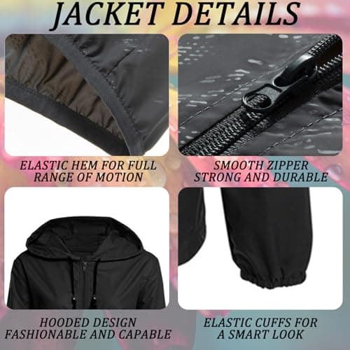 JiaYouLC Women's Lightweight Waterproof Jacket Packable Hooded Raincoat in a Bag Sun Protection Windproof Rain Jacket (UK, Alpha, XL, Regular, Regular, Black) — view 5