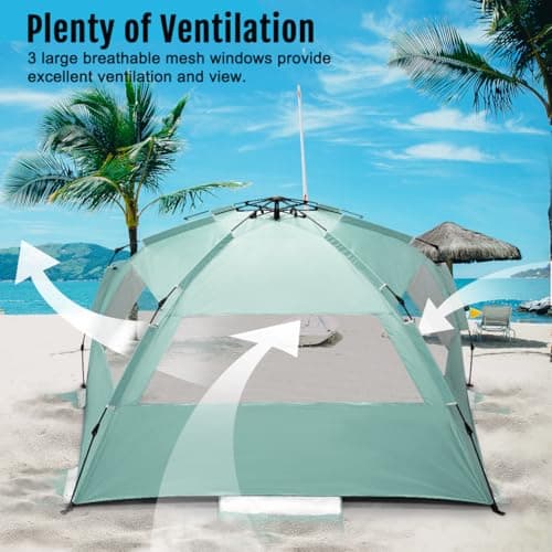 WhiteFang Deluxe XL Pop Up Beach Tent Sun Shade Shelter for 3-4 Person, UV Protection, Extendable Floor with 3 Ventilating Windows Plus Carrying Bag, Stakes, and Guy Lines — view 4