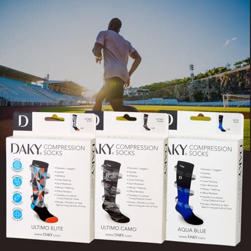 DAKY Compression Socks for Men Women - Athletic, Hiking, Walking, Running, Sports - Travel, Flight, Pregnancy Socks - 3 Pack (UK, Alpha, S, M, Regular, Regular, Elite, Camo, Aqua) — view 2