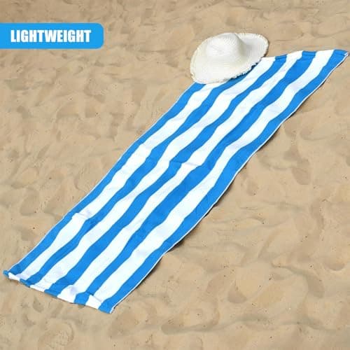GEEZY Microfibre Beach Towel, Blue Striped - Quick Drying, Lightweight, Sand-Free, Large & Durable, Summer Design - Beach Essentials for Travel, Holiday, Swimming, Sauna, Adults & Kids, 70x140cm — view 2