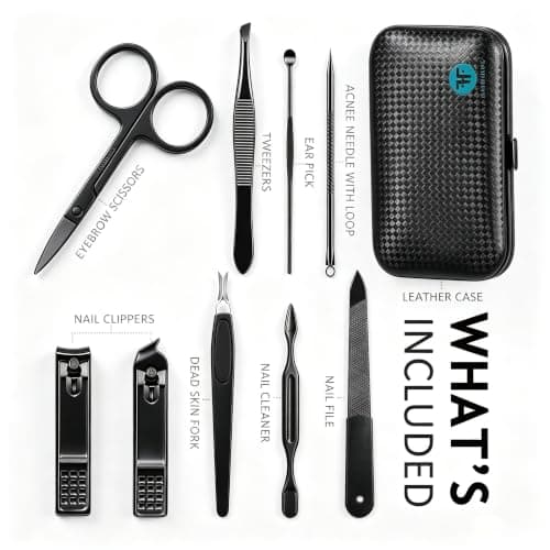 Manicure Set 9 in 1 Stainless Steel, Nail Clippers Scissors Pedicure Tools Kit - Portable Travel Grooming Kit for Men and Women with Black/Blue Leather Case (Blue) — view 2