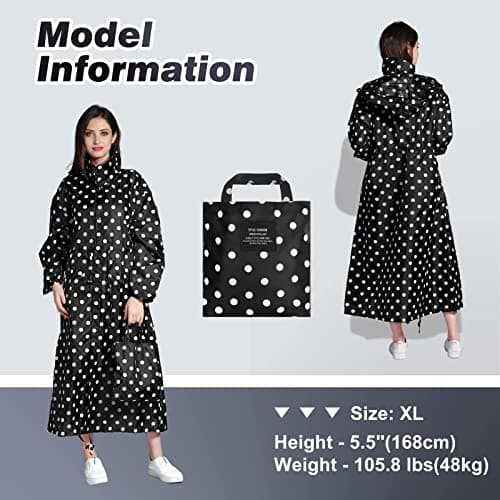 LAMA Womens Long Raincoats with Hood, Waterproof Reusable Packable Rain Coat with Long Sleeves for Adults Womens Ladies, Rain Coat for Bike Moto Riding Hiking Trekking, BlackDots — view 5