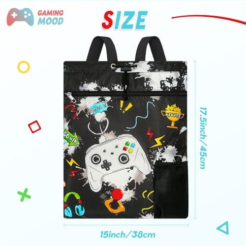 WAWSAM Kids Drawstring Gym Bag with Zippered Pocket and Water Bottle Pocket — view 4