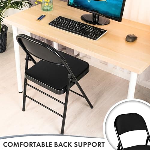 Nyxi Folding Chairs with Padded Paris Faux Leather Seats, Metal Frame, Foldable Chair Home Office Dinning, Multi-Purpose Indoor & Outdoor (Black Leather PVC, 1 X Chair) — view 4