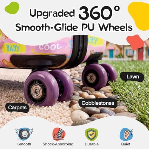 20" Ride On Luggage for Kids,Cute Pattern,Lightweight Hardshell Carry-On Luggage with Double Spinner Wheels,TSA Lock,Circular Handrail,Safety Belt,Foot Pedal,for Boys&Girls,Load Cap. 120 lbs (Pink) — view 3