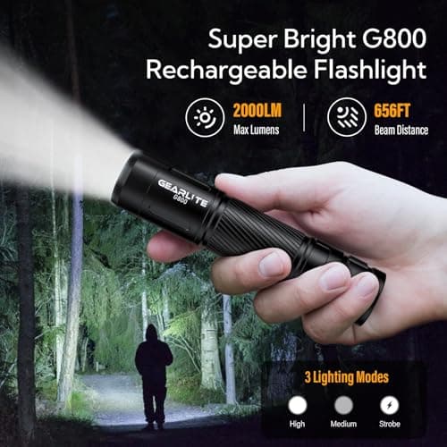 GEARLITE Torch Rechargeable 2 Pack, 2000LM Super Bright Torch with Clip — view 2