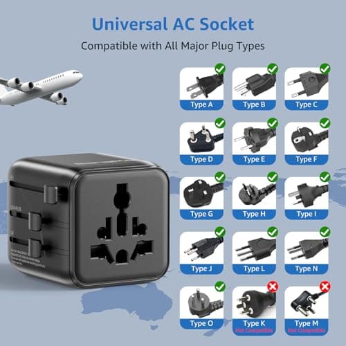 Universal Travel Adapter UK to World,1 Universal AC Socket and 1 US Socket, Universal Adapter Plug with Dual 10A Fuses, Travel Adapter Worldwide (Type A/C/G/I), for Trips in USA/Europe/AU/UK — view 3