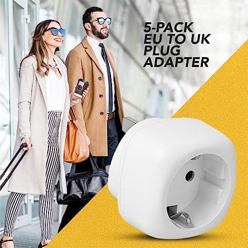 Pack of 5 | Travel Adaptor | EU to UK Plug Adapter | European to UK Adaptor | 2 Pin to 3 Pin | | Euro to UK Plug Adaptor | (White) — view 3