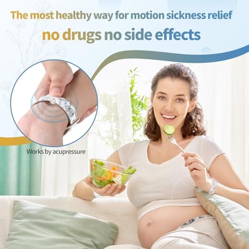 MEIYYJ Travel Sickness Bands Motion Sickness Bands for Adults Adjustable Acupressure Anti Sickness Wristbands for Car Sea Morning Sickness-White/Nude — view 2