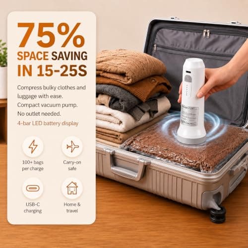 Vacuum Storage Bags,16 Pack Travel Vacuum Bags with Wireless Electric Pump — view 2