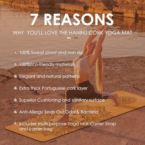 Cork Yoga Mat Non Slip Unique Design Natural Cork Tpe Material Fitness Exercise Mat with Carry Bag and Strap For Home, Pilates,Aerobic,Gym & Workout 72 X 24 — view 2
