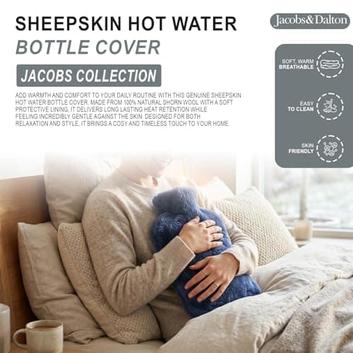 Hot Water Bottle Cover – Genuine Soft Sheepskin Shorn Wool Plush Insulated Cosy Sleeve with Zip Closure - Natural Wool Heat Retention Protector for Home Comfort & Winter Warmth (Natural, Large) — view 2