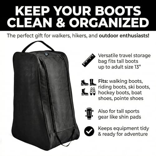 Water-Resistant Long Boot Bag and Shoe Carrier– Perfect Storage Solution for Football, Rugby, Golf, Hiking, Walking, Skiing and Work Footwear (Black) — view 2