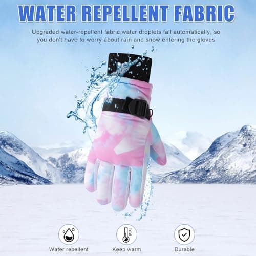 Kids Ski Gloves Waterproof Thermal Snow Gloves for Girls Aged 5-15, Windproof Non-Slip Winter Mittens with Adjustable Cuffs, Warm Snowboard Mittens for Sledding Skating Outdoor Sports，Pink：5-9 years — view 6