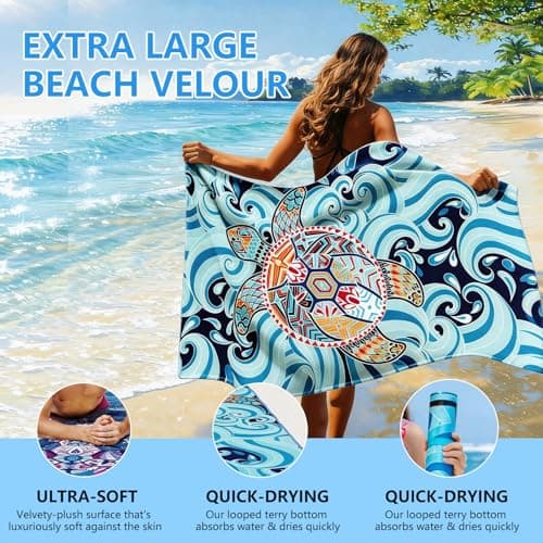 Luckezo 2 Pack Thin Lightweight Microfiber Beach Towel, Oversized 180 x 90 cm Big Extra Large Microfiber Sand Free Towels, for Travel Sports Pool Swimming Bath Camping Yoga Girls Women Men Adults — view 3