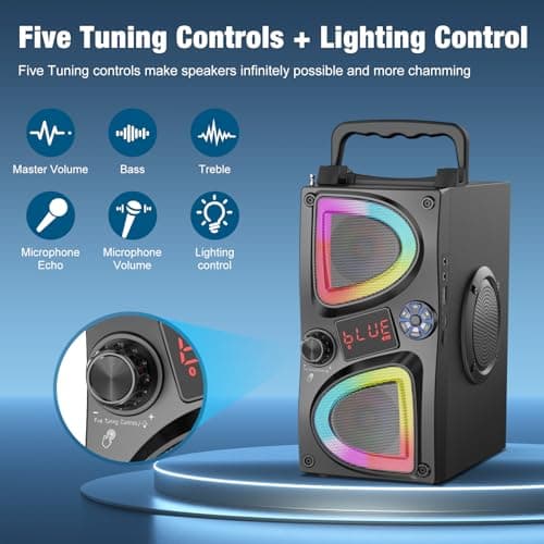 SUPNIU Bluetooth Speaker, 60W(Peak) Wireless Portable Small Home Party Speakers with Double Subwoofer Deep Bass, Radio, Lights, 80dB Loud Stereo Sound Boombox for Outdoor Camping Gifts — view 4