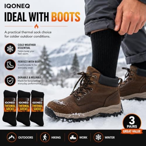 IQONEQ Thick Thermal Winter Socks - Pack of 3 Pairs - Warm, Insulated - For Men, Women and Kids - Adult Size 6-11 UK, Black, One Size — view 6